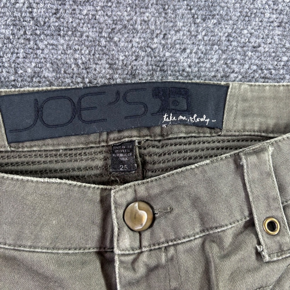 Joe's Jeans Moto Cargo Pants Women 25 Olive Green Ribbed Knee Zip Cuff Low Rise - Picture 4 of 10